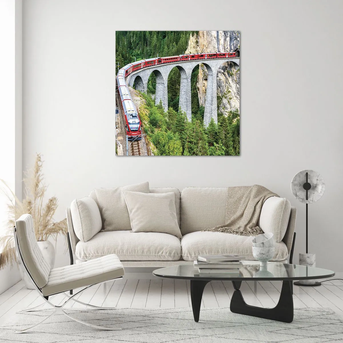 Üveg kép - Vasút hegyi kilátással - 30x30 cm