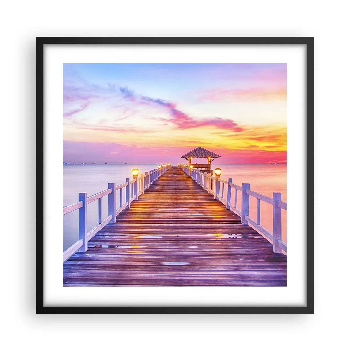 Poszter fehér keretben - Az est lilás-arany csendje - 50x50 cm