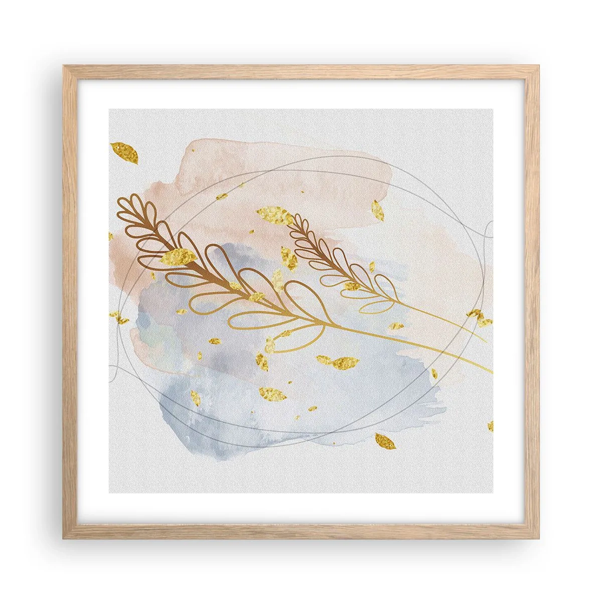 Poszter világos tölgy keretben - Aranyszínű fuvallat - 50x50 cm