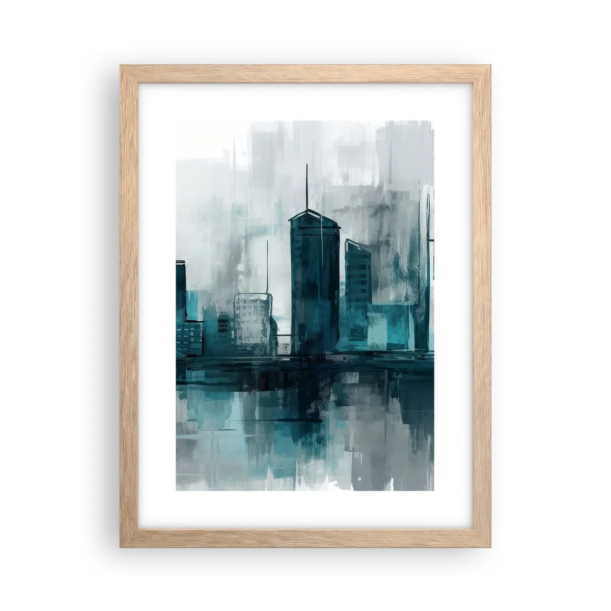 Poszter világos tölgy keretben - Esőszínű város - 30x40 cm