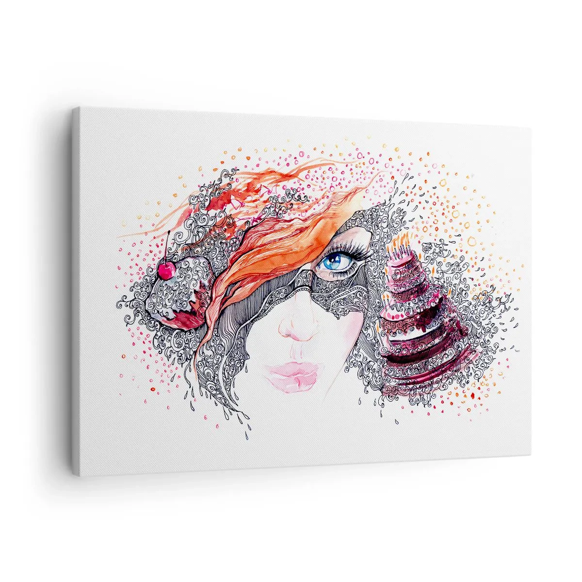 Vászonkép - Részletekkel és piros akcentussal ellátott nő művészi portréja - 70x50cm - Vele minden nap ünnep - Modern fali dekoráció nappalihoz és hálószobához ARTTOR