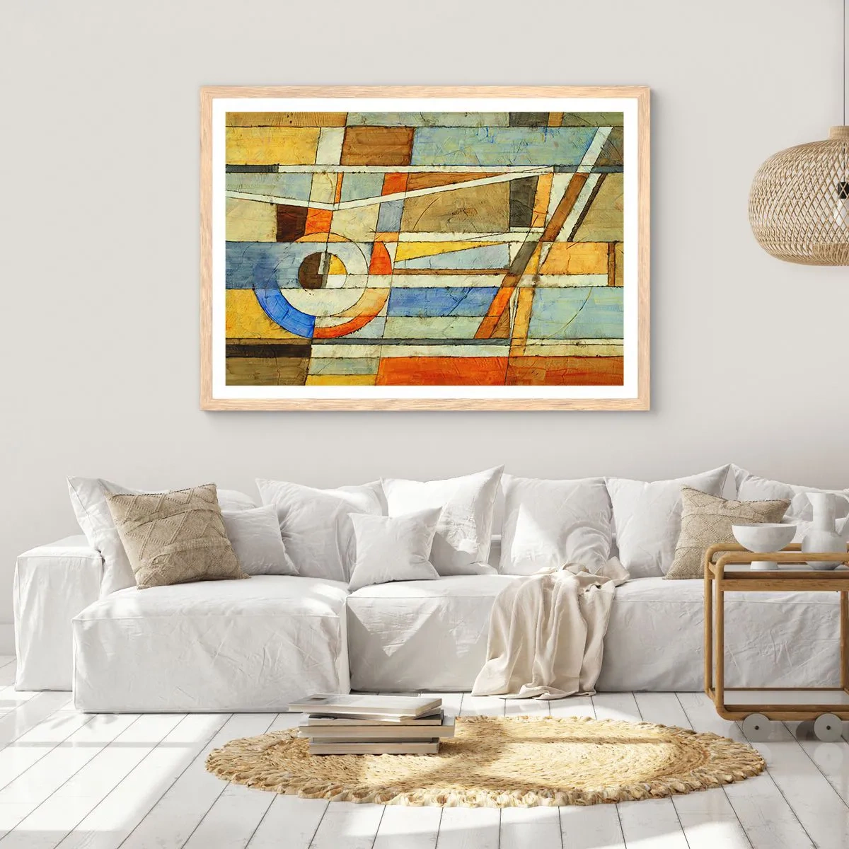 Poszter világos tölgy keretben - Kubizmus az építkezésen - 50x40 cm