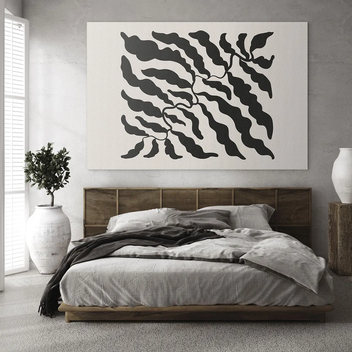 Üveg kép - Botanikai műalkotás organikus fekete levelekkel - 70x50cm - A tér természete - Modern fali dekoráció nappalihoz és hálószobához ARTTOR