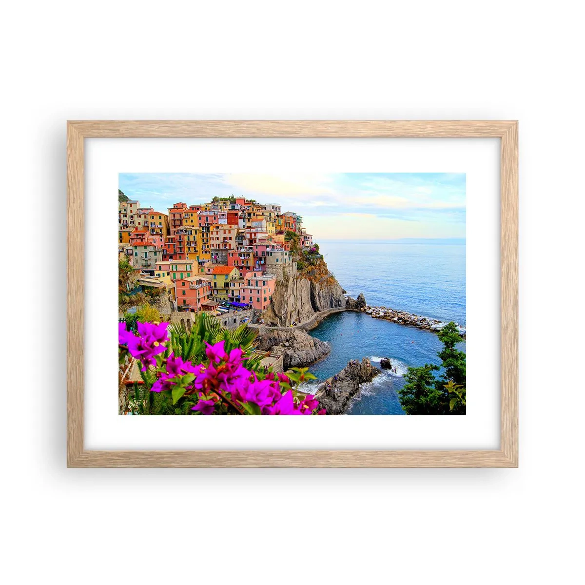 Poszter világos tölgy keretben - Nevető város - 40x30 cm