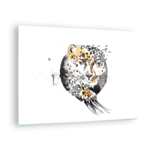 Üveg kép - Leopárd dinamikus, absztrakt kompozícióban - 70x50cm - Ragadozó szépség - Modern fali dekoráció nappalihoz és hálószobához ARTTOR