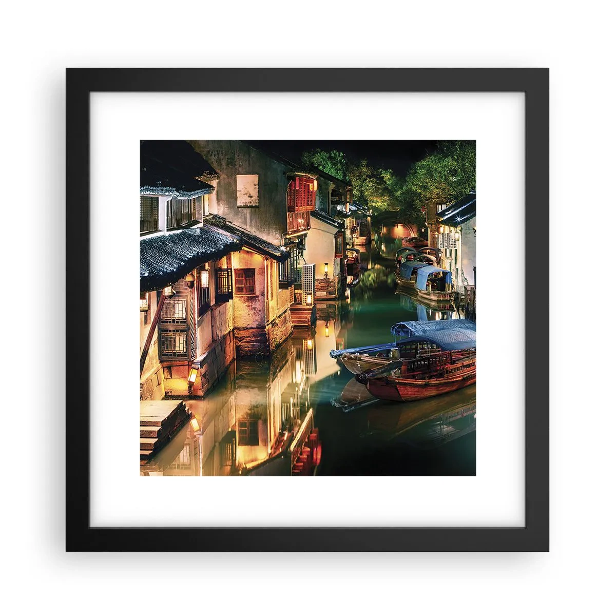 Poszter fehér keretben - Este egy kínai utcán - 30x30 cm