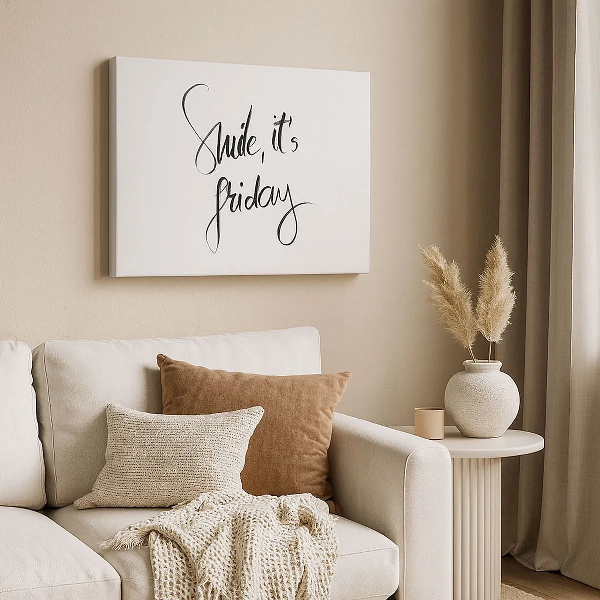 Vászonkép - Fekete-fehér betűkkel mosolyogj, péntek van - 70x50cm - Igazi öröm - Modern fali dekoráció nappalihoz és hálószobához ARTTOR