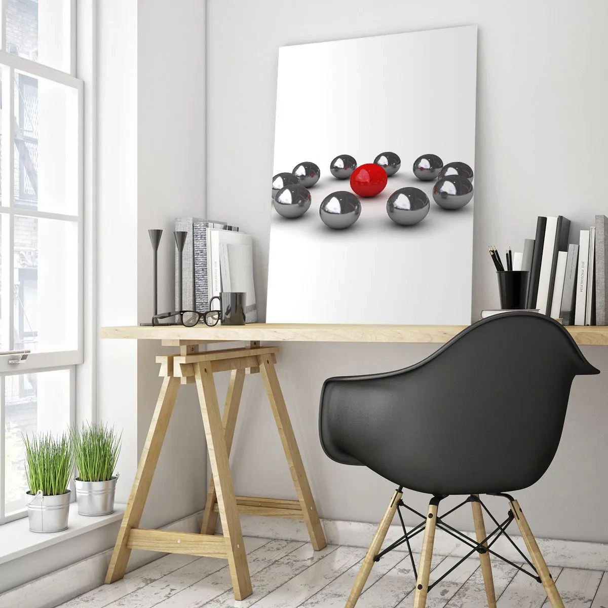 Üveg kép - Ezüst és piros kör - 50x70 cm