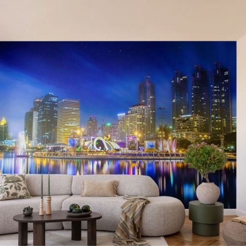 Egyedi tapéta Premium Sand - Metropolis szivárvány éjszakája - Város, Bangkok, Építészet