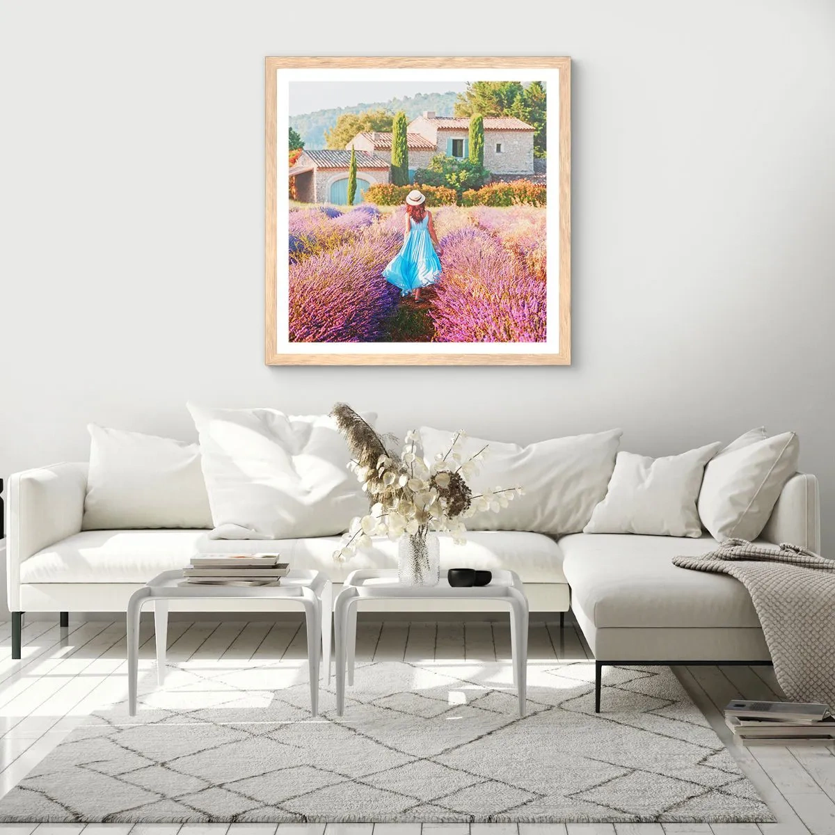 Poszter világos tölgy keretben - Levendula lány - 50x50 cm