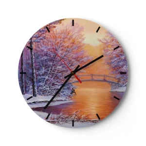 Falióra, Óra - Téli táj egy folyó felett átívelő híddal, fákkal és hóval - 30x30cm - Találkozzunk itt - Modern fali dekoráció nappalihoz, konyhához és hálószobához ARTTOR