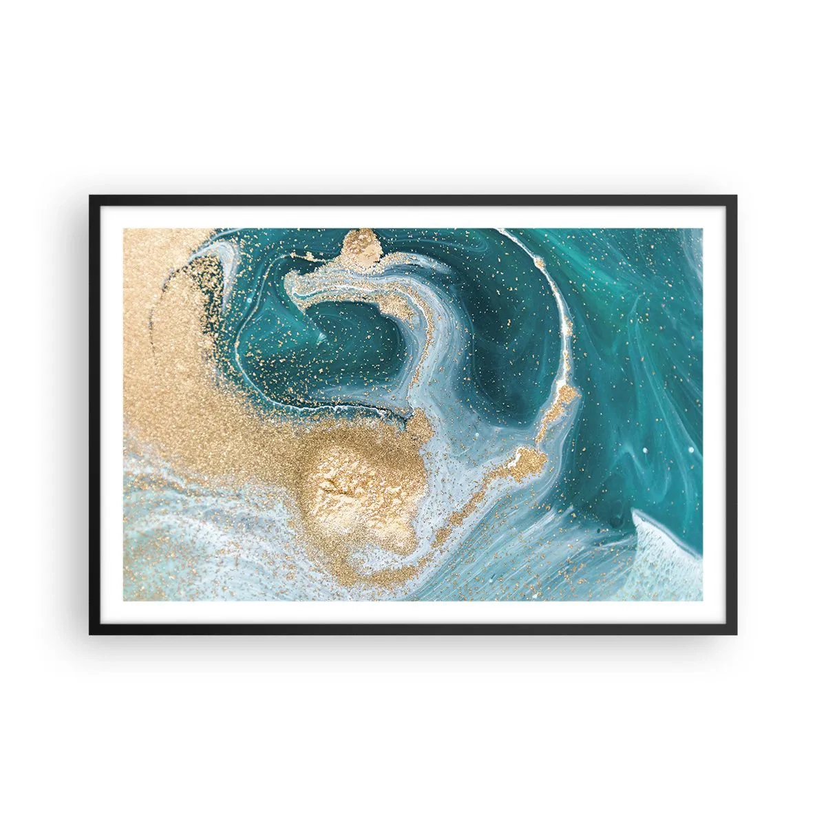 Poszter fehér keretben - Arany és türkiz örvénye - 91x61 cm