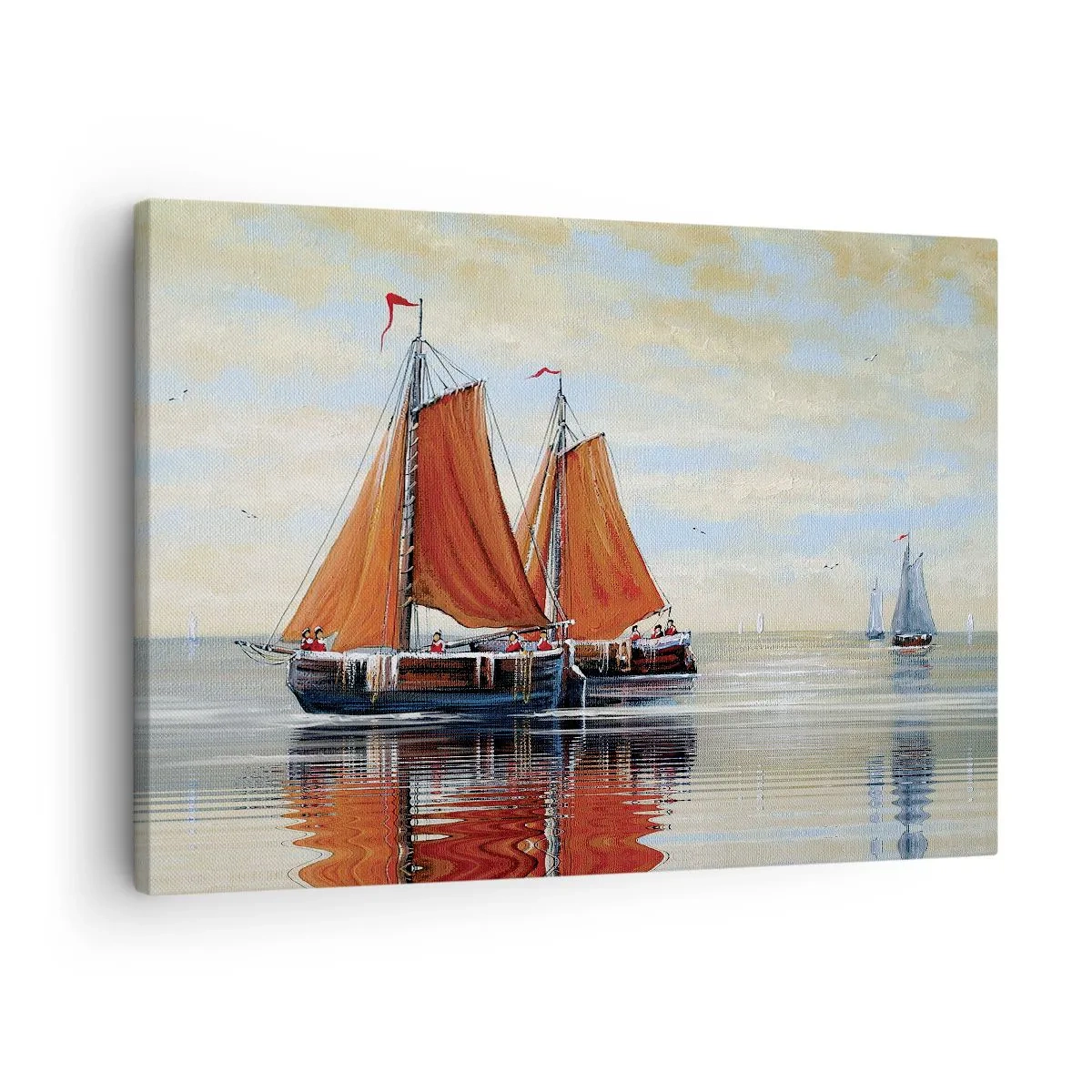 Vászonkép - Kétárbocos vitorlások nyugodt vízen - 70x50cm - Hé, vitorla, tengerész… - Modern fali dekoráció nappalihoz és hálószobához ARTTOR