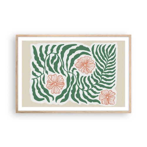 Poszter világos tölgy keretben - Zöldben virágzó - 91x61 cm