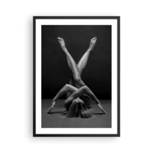 Poszter fehér keretben - Egy fekete-fehér női sziluett művészi megközelítése - 50x70cm - A meztelenség geometriája - Modern fali dekoráció nappalihoz és hálószobához ARTTOR