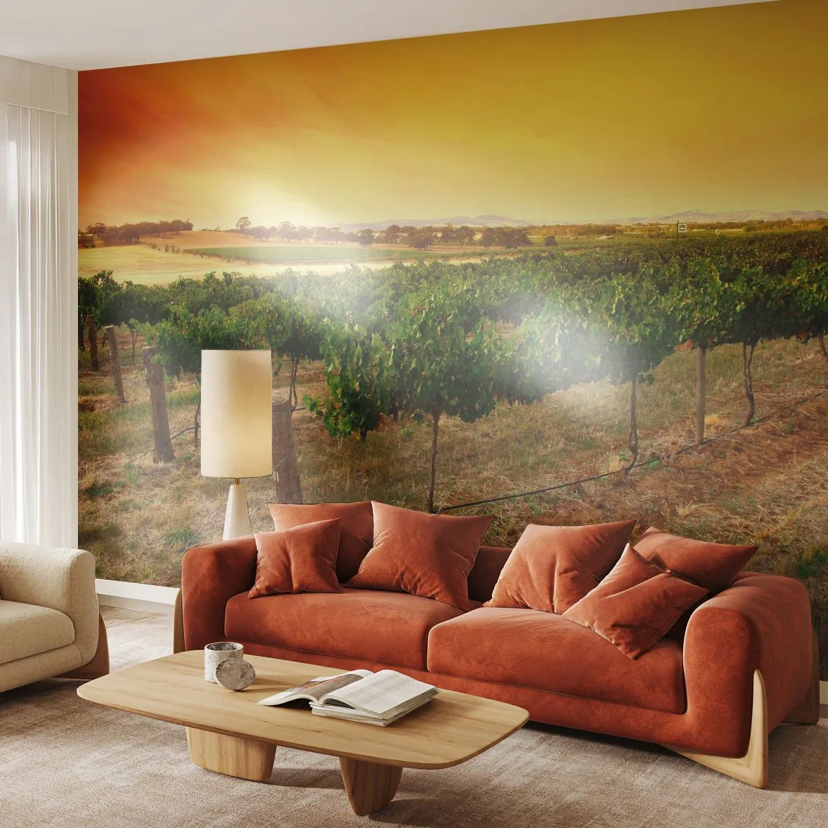 Fotótapéta Premium Sand - Inni a napot - Tájkép, Szőlőskert, Napnyugta - 100x70 cm