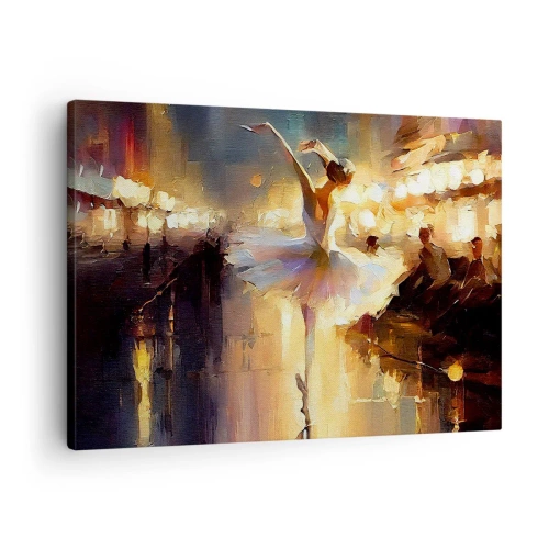 Vászonkép - Egy balerina táncol egy megvilágított színpad előtt - 70x50cm - Csoda az utcán - Modern fali dekoráció nappalihoz és hálószobához ARTTOR