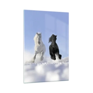 Üveg kép - Fekete-fehér galopp - 80x120 cm