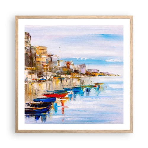 Poszter világos tölgy keretben - Sokszínű városi kikötő - 60x60 cm