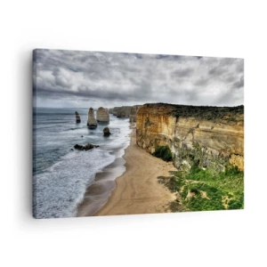 Vászonkép - Sziklás partvidék stranddal és sziklaalakzatokkal - 70x50cm - Nyers gyönyör - Modern fali dekoráció nappalihoz és hálószobához ARTTOR