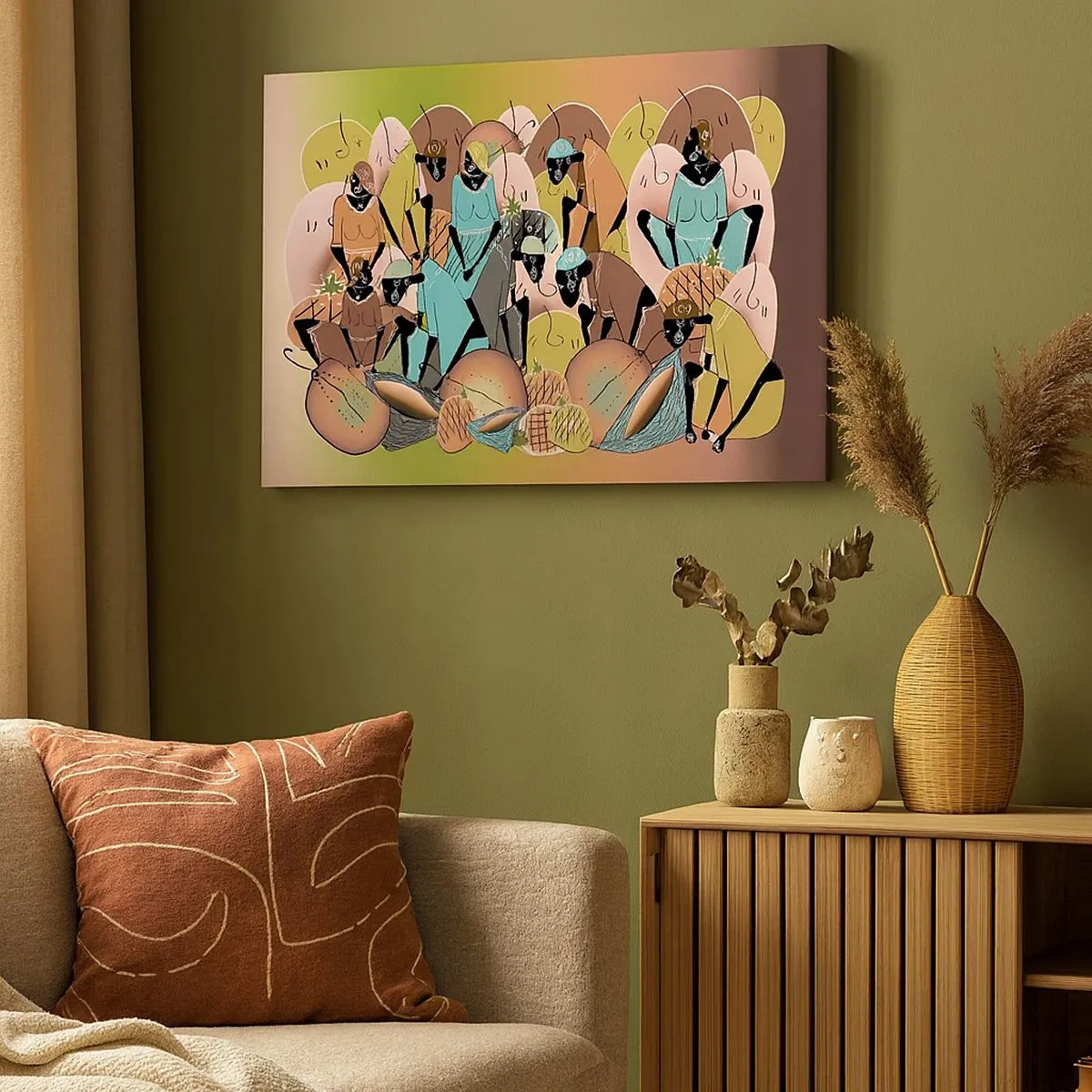 Vászonkép - Egy színes absztrakt kompozíció, amelyet az afrikai kultúra ihletett - 70x50cm - Jön a nagy ünnep  - Modern fali dekoráció nappalihoz és hálószobához ARTTOR