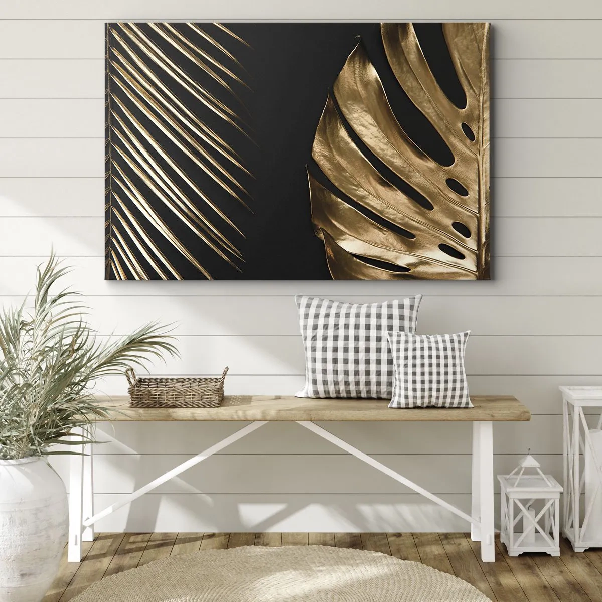 Vászonkép - Arany levelek fekete háttéren - 70x50cm - Más és ugyanolyan drága - Modern fali dekoráció nappalihoz és hálószobához ARTTOR