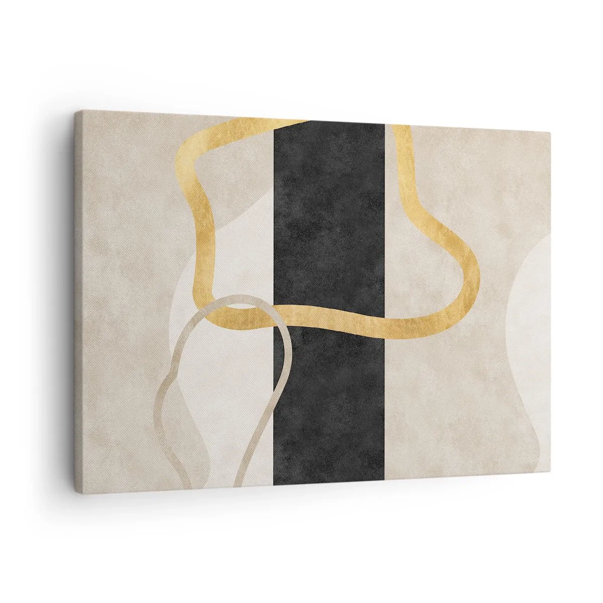 Vászonkép - Minimalista dizájn hurkolt formákkal arany és fekete színben. - 70x50cm - Hurkolt formák - Modern fali dekoráció nappalihoz és hálószobához ARTTOR