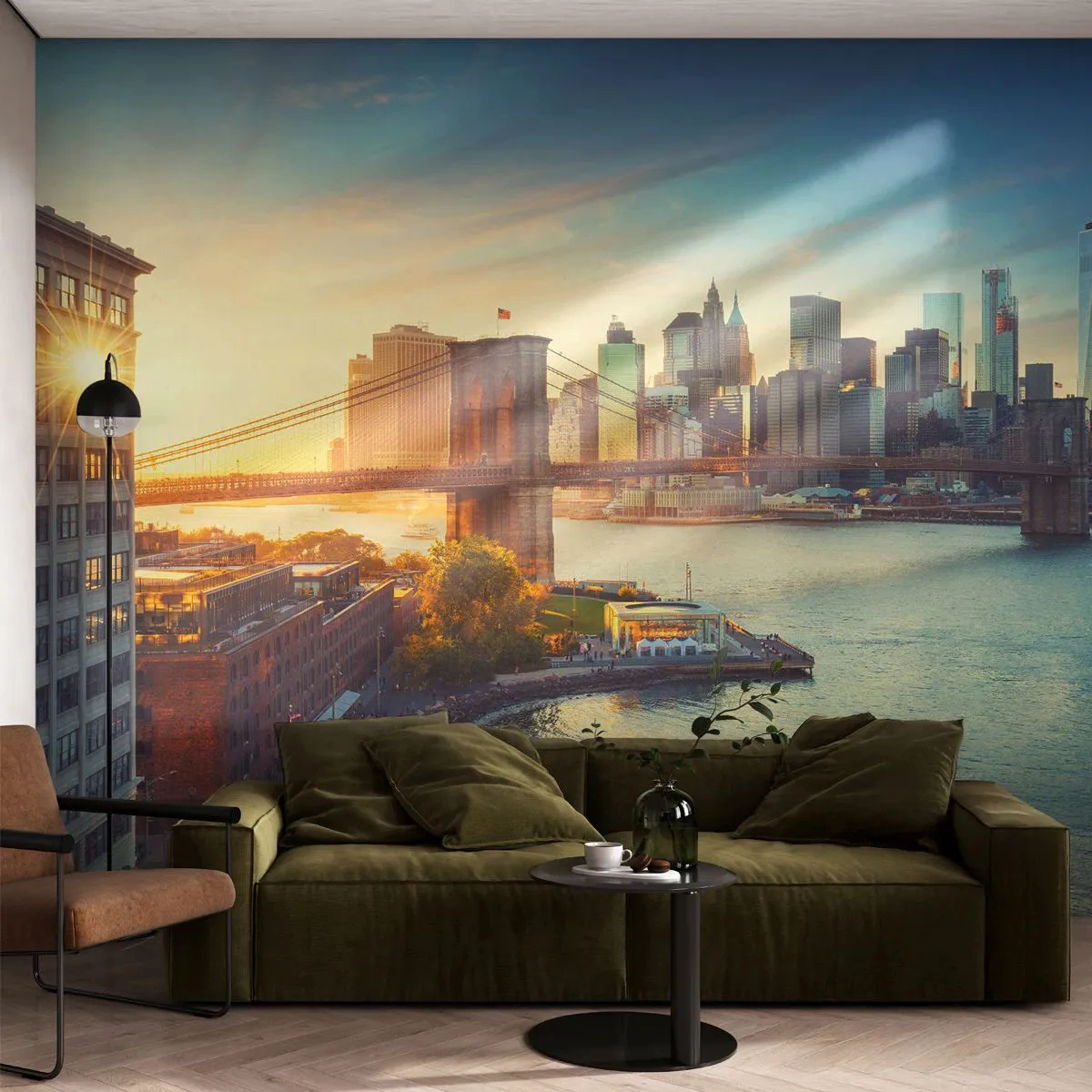 Fotótapéta Premium Canvas - Nagyváros hajnala - New York, Város, Brooklyn híd - 250x175 cm
