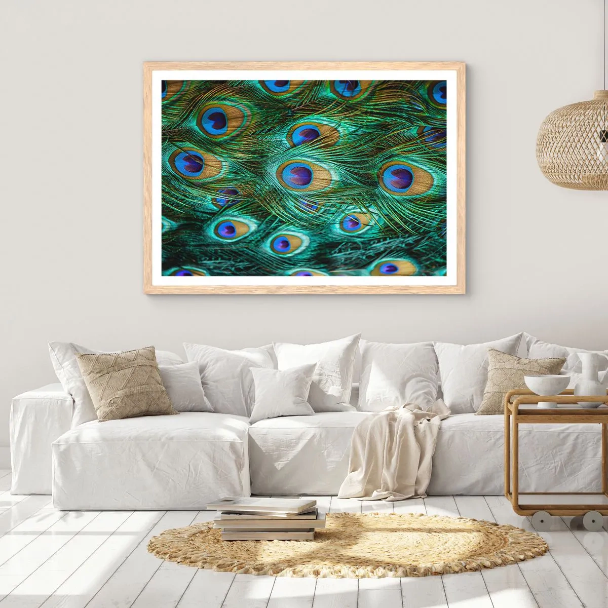Poszter világos tölgy keretben - Pávaszemű pillantás - 50x40 cm