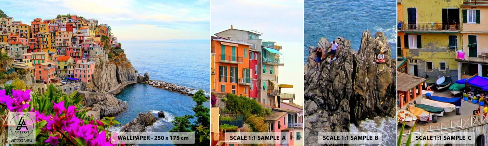 Fotótapéta Minta Öntapadós Deluxe Sticker - Nevető város - Tájkép, Manarol, Olaszország - 100x30 cm