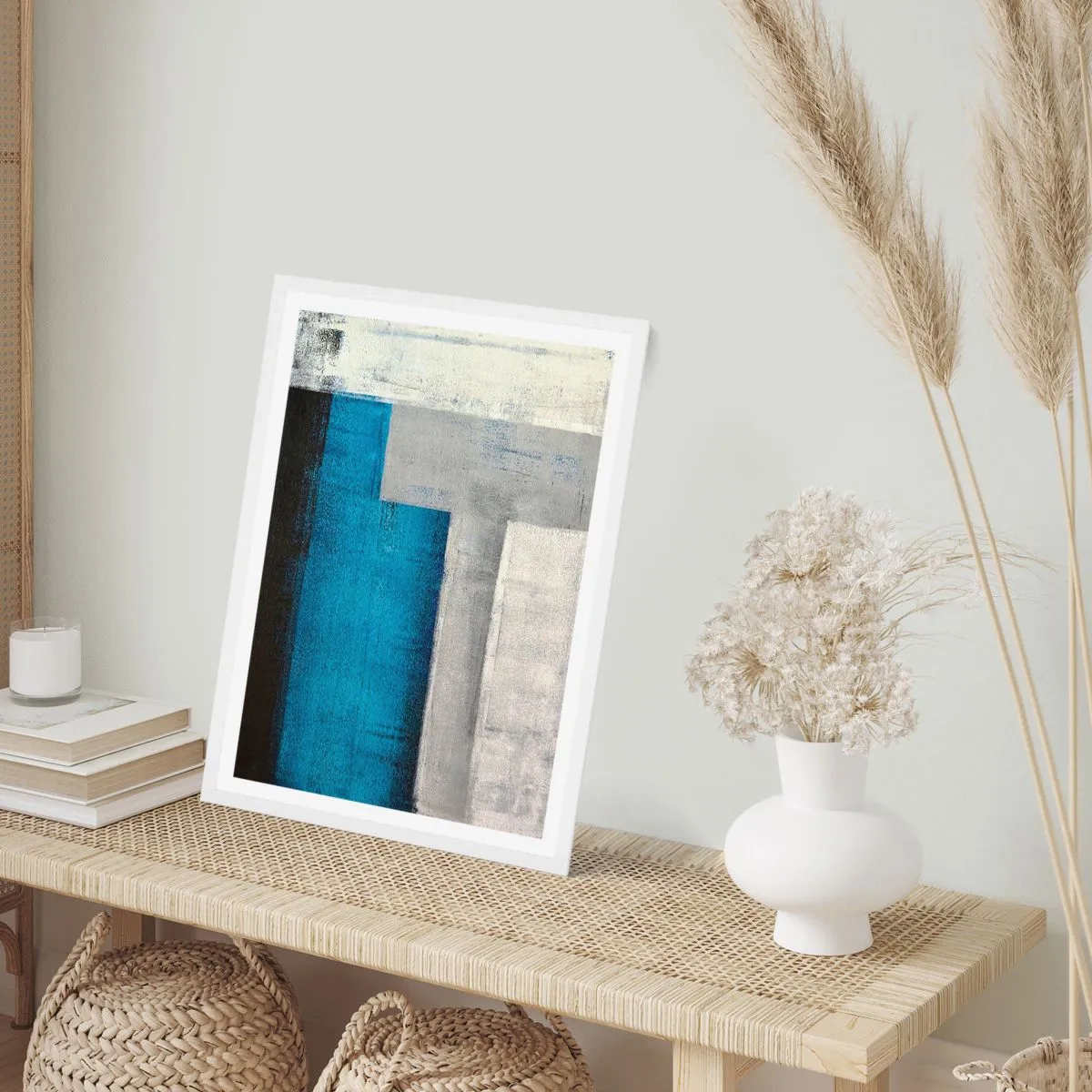 Poszter fekete keretben - Szürke és kék költői kompozíció - 50x70 cm