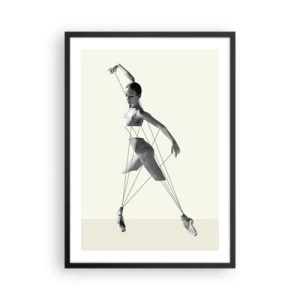 Poszter fehér keretben - Egy balerina geometrikus vonalakkal díszített művészi kompozícióban - 50x70cm - A világ színházában - Modern fali dekoráció nappalihoz és hálószobához ARTTOR