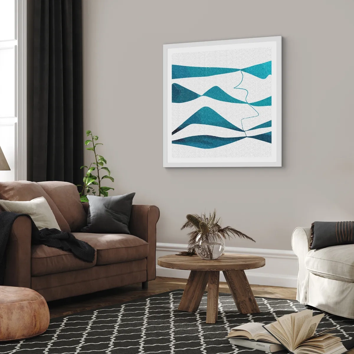 Poszter fekete keretben - Absztrakció: egy türkizkék összetétel - 50x50 cm