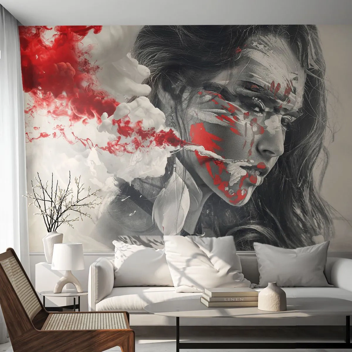 Fotótapéta Premium Canvas - Az abszurditás füstjében - Absztrakció, Női Arc, Egy nő portréja - 250x175 cm