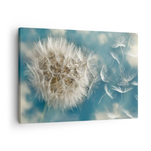 Vászonkép - Egy elfújt pitypang a kék ég előtt - 70x50cm - Angyal lehelete - Modern fali dekoráció nappalihoz és hálószobához ARTTOR