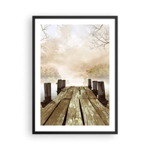 Poszter fehér keretben - Egy régi fa móló egy tó felett ködös környezetben - 50x70cm - Az ősz enyhe szomorúsága - Modern fali dekoráció nappalihoz és hálószobához ARTTOR