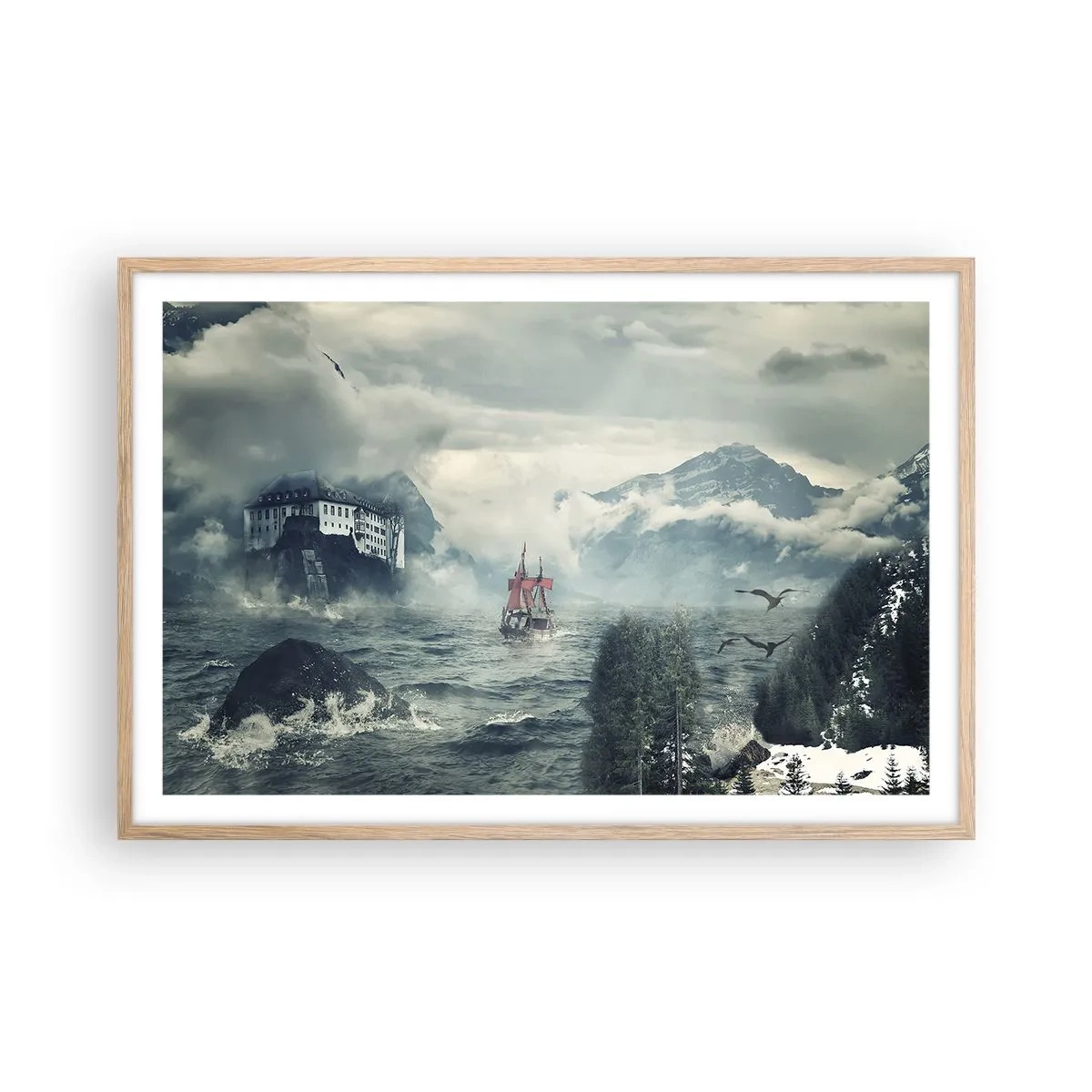 Poszter világos tölgy keretben - Varázslatos vizeken - 91x61 cm