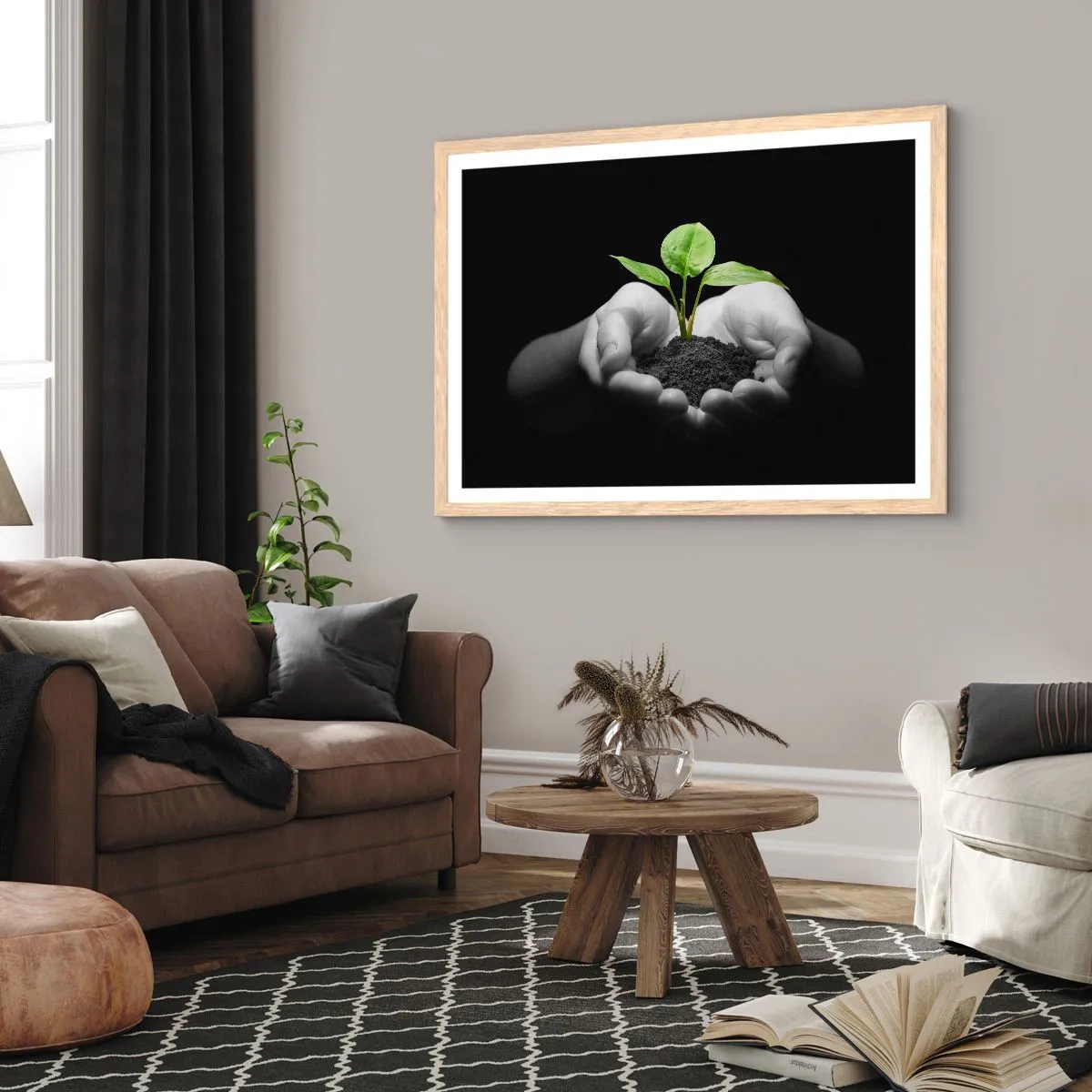 Poszter világos tölgy keretben - Szeretem a természetet, védem azt - 100x70 cm