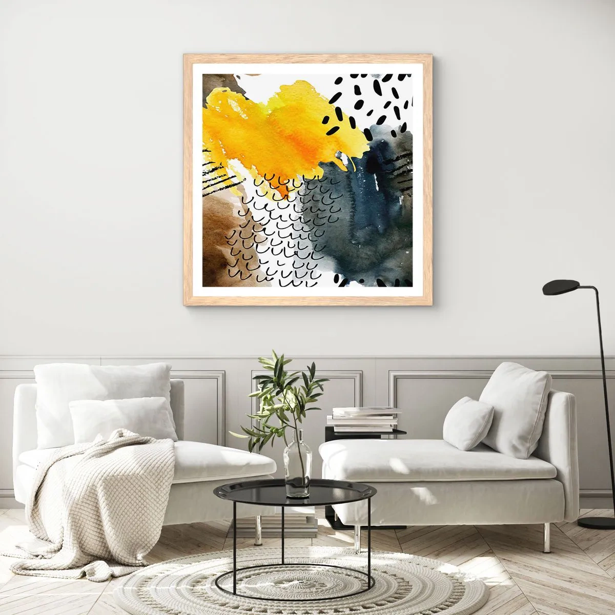 Poszter világos tölgy keretben - Az elemek találkozása - 60x60 cm