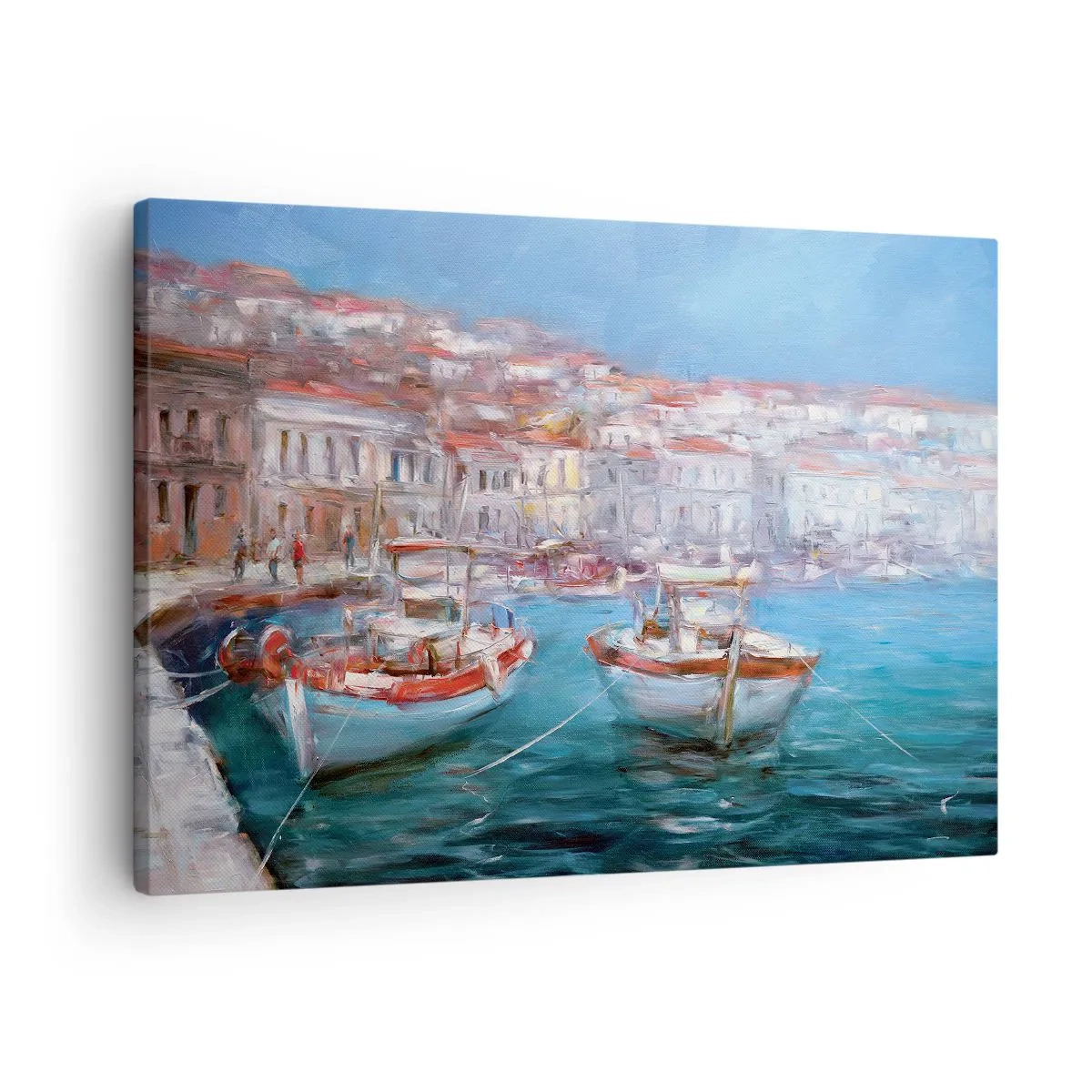 Vászonkép - Hajók egy festői olasz öbölben - 70x50cm - Olasz öböl - Modern fali dekoráció nappalihoz és hálószobához ARTTOR