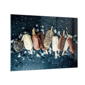Üveg kép - Különböző ízű jégkrémek jégkockákon elrendezve - 70x50cm - A forró nyár íze - Modern fali dekoráció nappalihoz és hálószobához ARTTOR