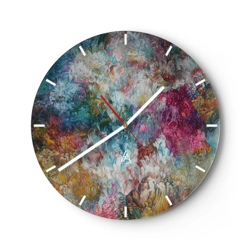 Falióra, Óra - Egy színes kompozíció, amely absztrakt virágokra emlékeztet - 30x30cm - Teljes virágzásban - Modern fali dekoráció nappalihoz, konyhához és hálószobához ARTTOR