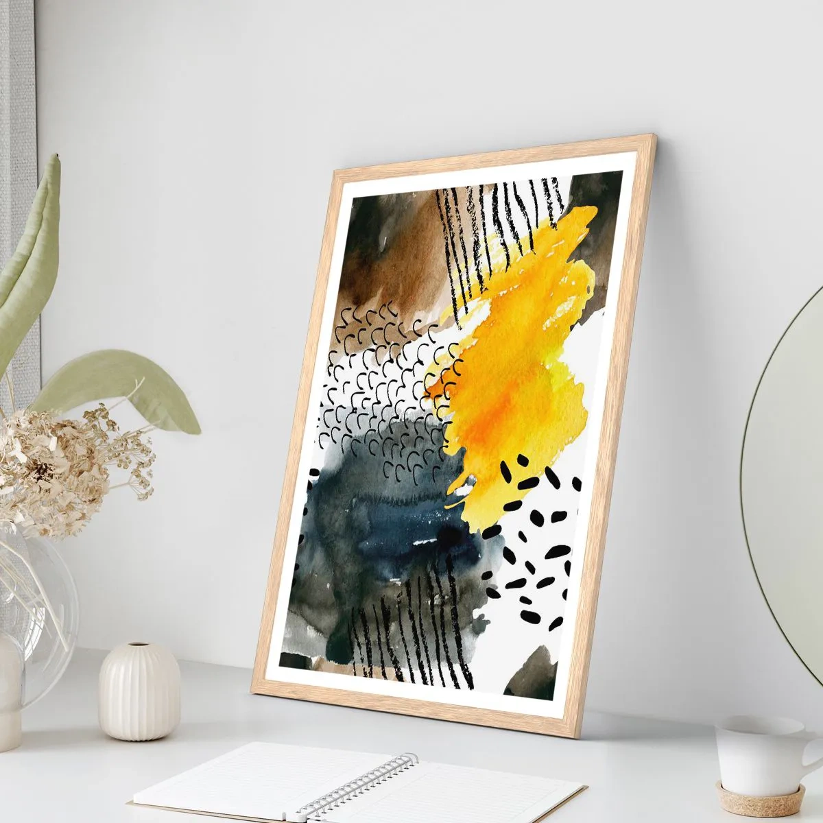 Poszter világos tölgy keretben - Az elemek találkozása - 70x100 cm