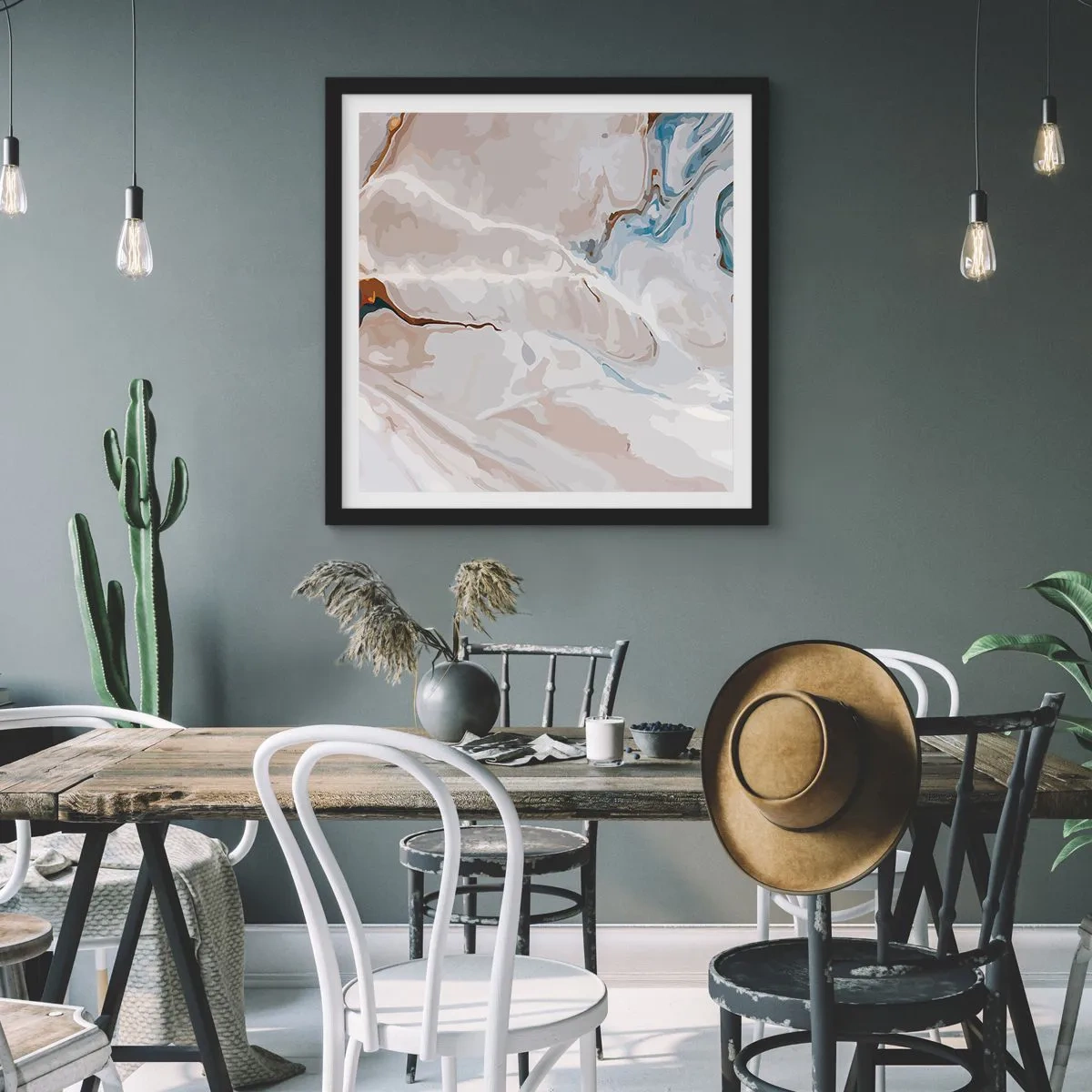 Poszter fehér keretben - Kék kanyarog a fehér alatt - 40x40 cm