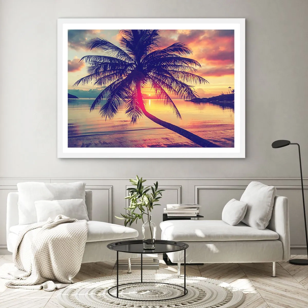Poszter fekete keretben - Este a pálmafák alatt - 91x61 cm
