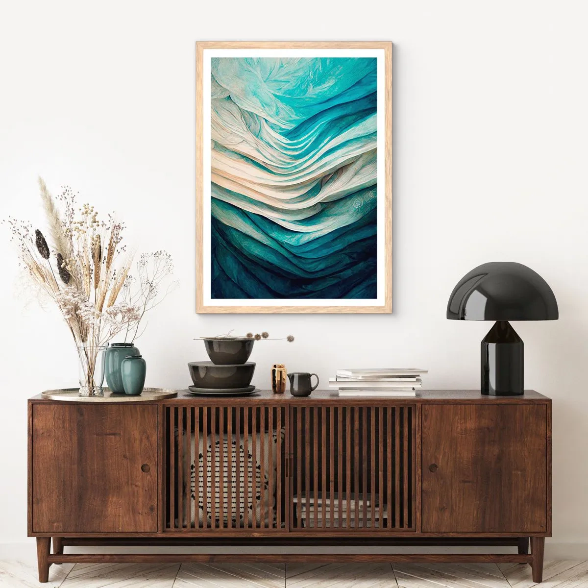 Poszter világos tölgy keretben - Kék telhetetlenség - 70x100 cm