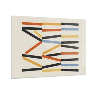 Üveg kép - Vízszintes és átlós csíkok színes absztrakciója világos háttéren - 70x50cm - Vízszintes kompozíció - Modern fali dekoráció nappalihoz és hálószobához ARTTOR