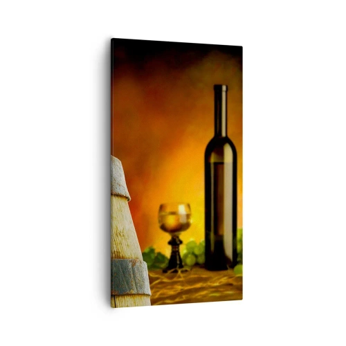 Vászonkép - Csendélet egy üveg borral és egy szőlő fürttel - 55x100 cm