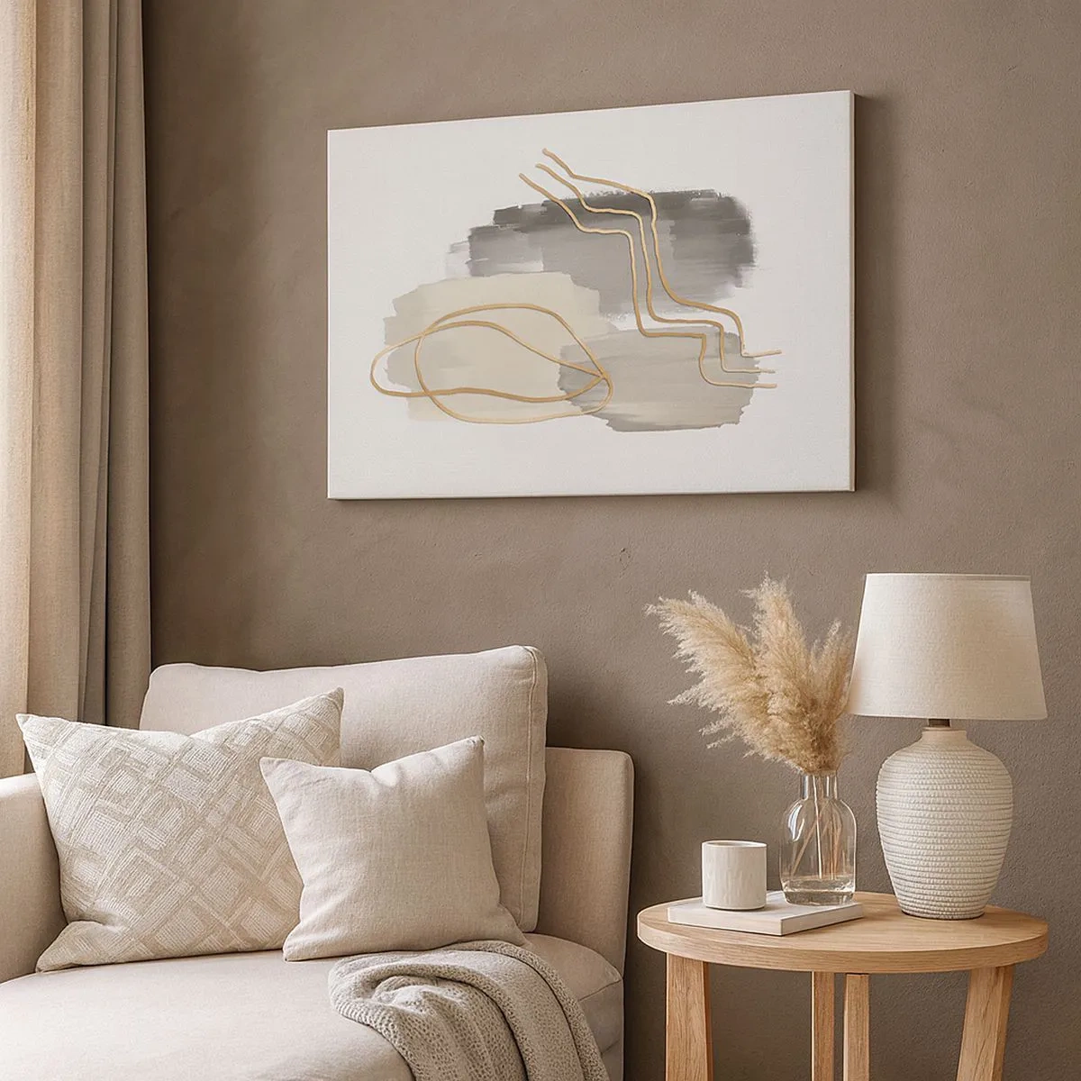 Vászonkép - Absztrakt arany vonalak szürke háttéren - 70x50cm - Létezés és mozgás - Modern fali dekoráció nappalihoz és hálószobához ARTTOR