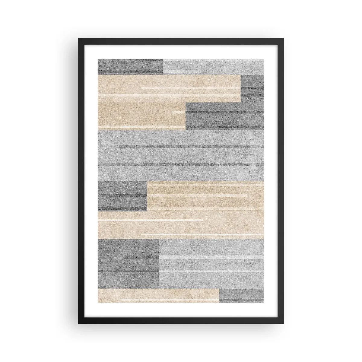 Poszter fehér keretben - Modern geometrikus kompozíció szürke és bézs árnyalatokban - 50x70cm - Kompozíció: tartsa a függőlegeset - Modern fali dekoráció nappalihoz és hálószobához ARTTOR